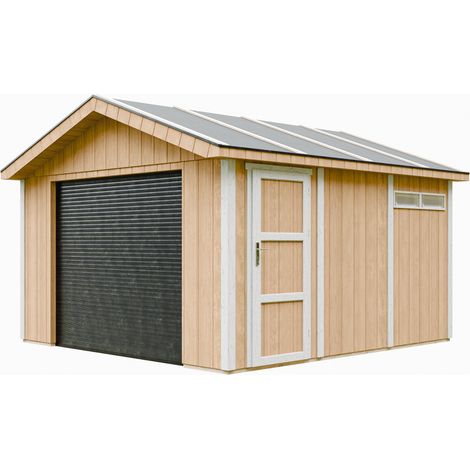 Garaje de CALIDAD PREMIUM 13 m²- L378xL412 cm - GARAJE PARA MOTOS, bicicletas, máquinas de jardinería - Construcción con paneles LP Smartside - Cobertizo de jardín Timbela M990B-HARVEST HONEY
