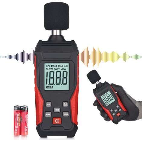 Dezibel Messgerät Professionell mit Datenspeicherung Digitaler Tragbarer Schallpegelmesser Schallpegelmesser 30-130 dB(A/C) für Zuhause, Baustelle, Büro LCD-Beleuchtung, Niederspannungswarnung