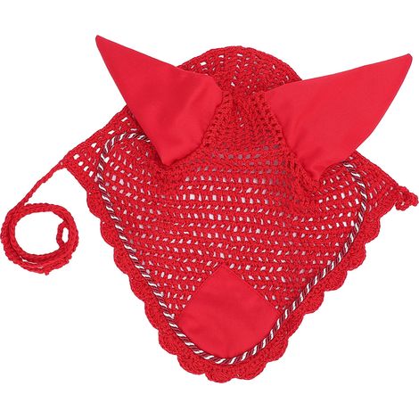 Bonnet anti-mouches en coton respirant pour chevaux, filet à oreilles crocheté, idéal pour les chevaux sensibles. (1/5)