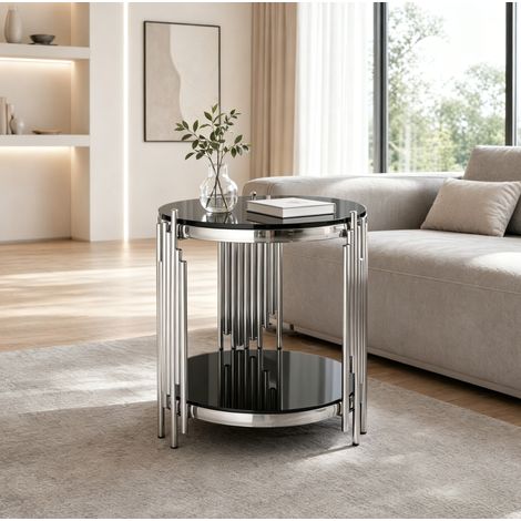 Mesa salón redonda con doble nivel de cristal negro OKMYHOME (1/5)