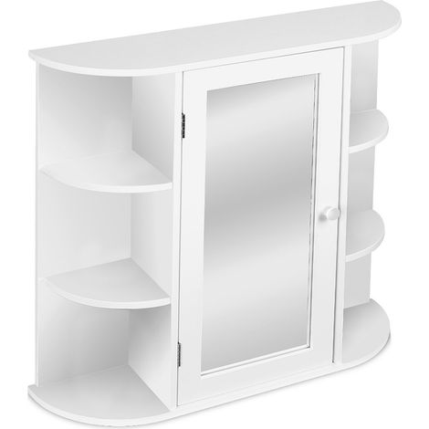 Armadio a muro Armadio sospeso Armadio sospeso Armadio da bagno Armadietto dei medicinali Armadietto laterale 1 porta e ripiani Ripiano regolabile Specchio bianco 60 × 17 × 58 cm