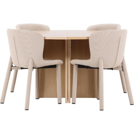 Strada Essgruppe Ausziehtisch Ø120cm, 170cm und 4 Stühle whitewash, beige.