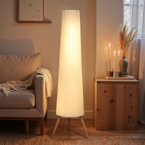 Lampadaire Trépied Blanc à Luminosité Réglable, 3 Niveaux d'Éclairage pour Salon et Chambre (1/5)