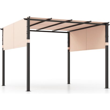 Réglage Facile Pergola de Jardin en Métal 3x3 m Tonnelle avec Double Toile Rétractable Ombrage Extérieur Beige (1/5)