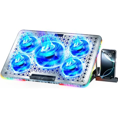 Laptop-Kühlständer, Gaming-Laptop-Kühler, 5 leise Lüfter, mit einer großen Metallplatte.