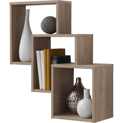 Etagère murale 3 compartiments en bois imitation chêne - ET13048-2