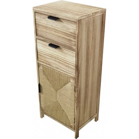 Mobiletto da interno casa con doppio cassetto e anta in legno di paulownia
