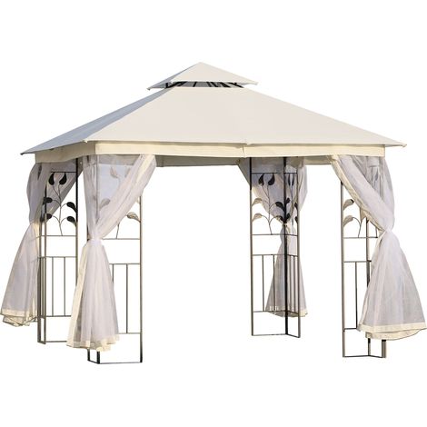 Gazebo da Giardino 3x3m con Zanzariera in Acciaio e Poliestere Bianco (1/5)