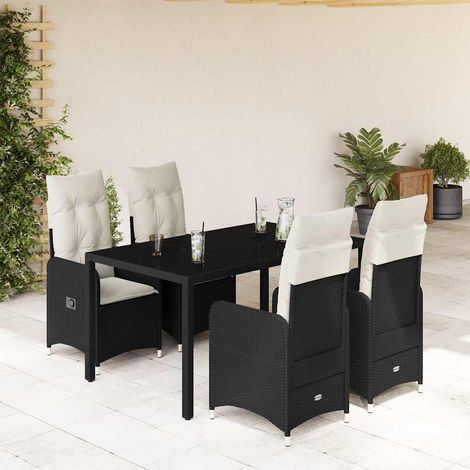 5-tlg. Garten-Bistro-Set mit Kissen Schwarz Poly Rattan (1/5)