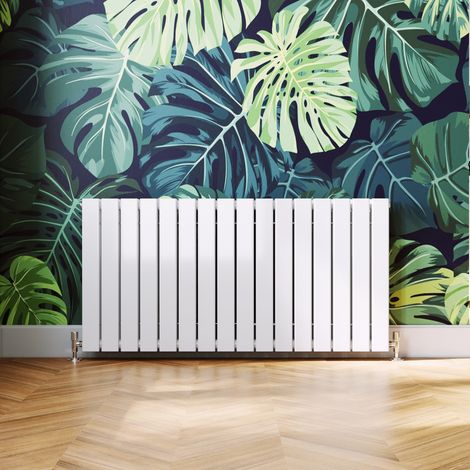 ELEGANT 600x1216mm Designer White Double Flat Panel Horizontal Radiator Central Heating with Chrome Thermostatic Radiator Valves (1/5)