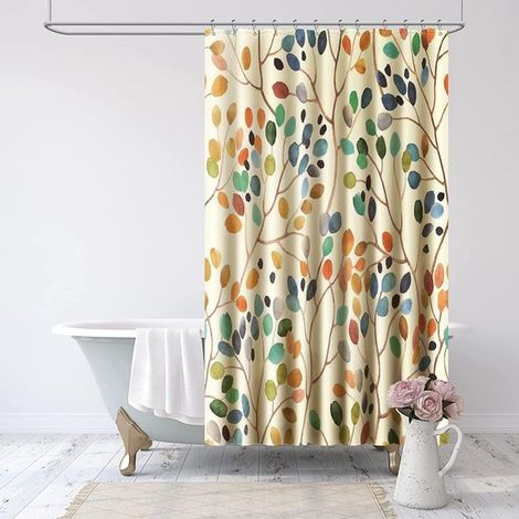 Cortina de ducha, 180 x 200 cm, beige, resistente al moho, de tela, lavable, colorida, cortinas de ducha, vintage, textil, resistente al moho (1/5)