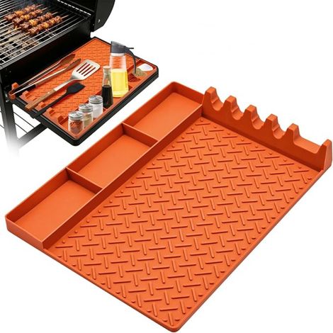 Tapis en silicone pour accessoires de barbecue, dessous de plat antidérapant pour épices, bouteilles et ustensiles de barbecue, résistant à la chaleur et facile à nettoyer, tapis de cuisson pour barbe (1/5)