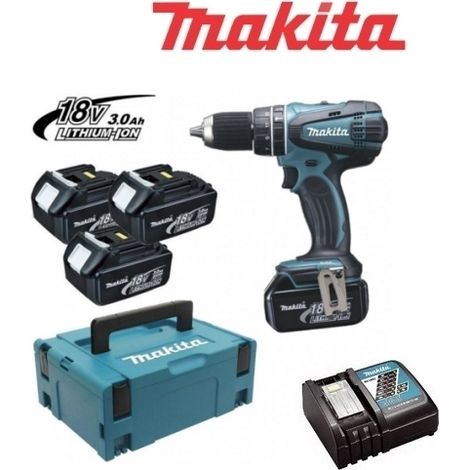 Trapano avvitatore a batteria c/percussione 18V 3 Amp Litio con doppia batteria di riserva in valigetta Makita - DHP456RF3J