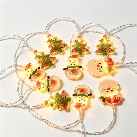 Guirlande LED de Noël à piles 3 m 20 lampes, pendentifs 3 motifs Noël : bonhomme de neige, sapin, Père Noël, ambiance chaleureuse pour maison, Blanc chaud (1/5)