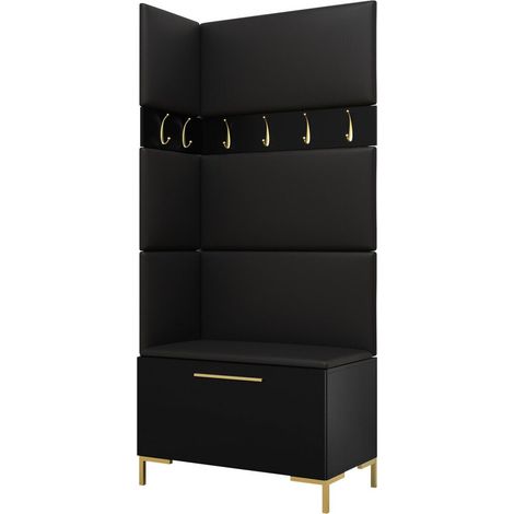 Conjunto para recibidor Nomal IV, Cuero ecológico Soft 011, 196x84x46cm, Aglomerado laminado, Cuero ecológico, Montada en la pared, Colocada (1/5)