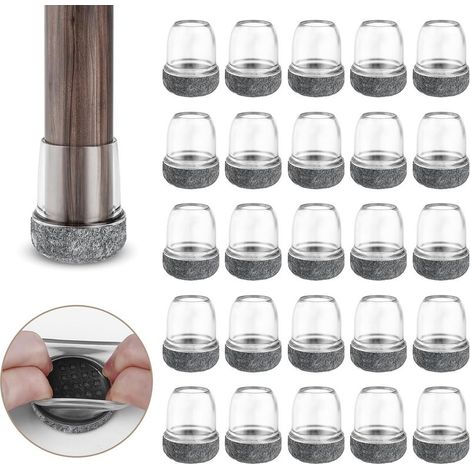24 pièces Protection pour Pieds de Chaise 15-19mm avec Rembourrage en Feutre Transparent, Couvre Pieds de Chaise Meubles en Silicone 0,75"protege élastique, Patins Embout de Chaise en Feutre (1/5)