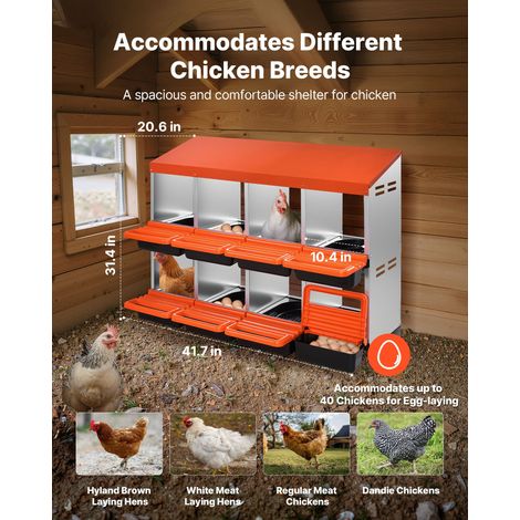 Pondoir à Poules, 8 Compartiments, Nichoir en Métal à 2 Niveaux, avec Plateau Incliné, Couvercles de Protection, Espace de Ponte Spacieux, pour Différentes Races de Poules, Canards, Volailles (1/5)