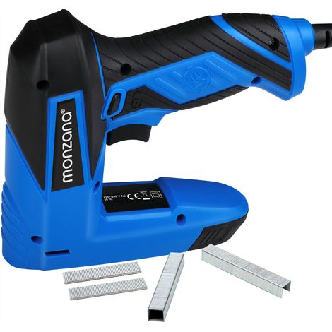 Monzana® 2in1 Electric Combi Stapler Nailer All-in-One Staple Gun Tacker Ergonomic Soft Grip Handle Includes Staples & Nails Safety Nose for Enhanced Security Blue