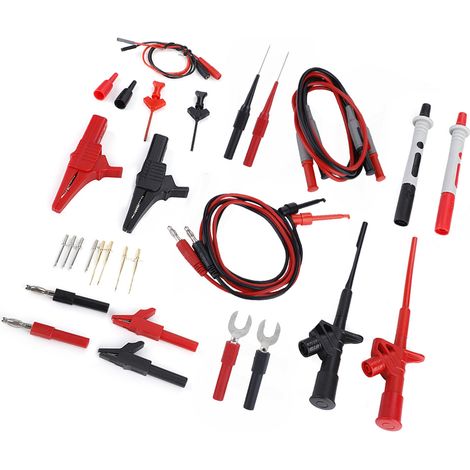 Lot de 2 câbles de test pour multimètre, pointes de touche avec fiches bananes 4mm, cordon de mesure électronique, sonde de test multimeter, ensemble de fils de contrôle, compatible voltmètre et teste (1/5)