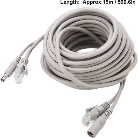 Câble de vidéosurveillance Ethernet RJ45 + DC 5M/10M/15M/20M pour caméras IP système NVR 10Mbps100Mbps (15M) (1/5)