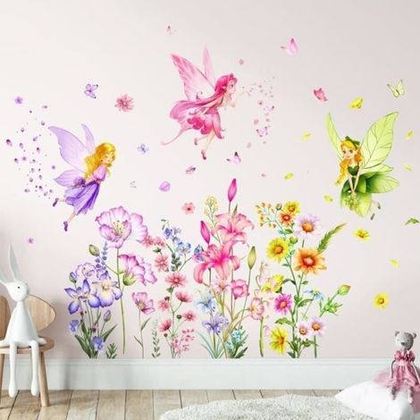 Stickers Muraux,Fleurs Papillon Stickers Muraux, Autocollants Muraux Amovibles Art Mural Autocollants Pour Enfants Chambre à (1/4)