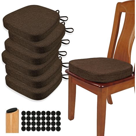 Lot de 6 coussins de chaise de salle à manger épais de 6,3 cm en forme de U en mousse haute densité confortables pour cuisine, antidérapants (chocolat) (1/5)