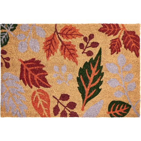 Zerbino in fibra di cocco antiscivolo 60 x 90 cm con Motivo foglie Multicolore Dagatan