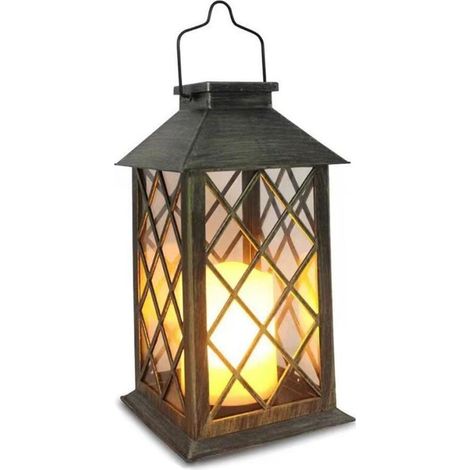 Lanterne d'extérieur - Éclairage extérieur solaire - Étanche - Lanterne solaire en métal - Avec effet clignotant - Décoration suspendue vintage - Convient pour les patios, terrasses, murs et tables