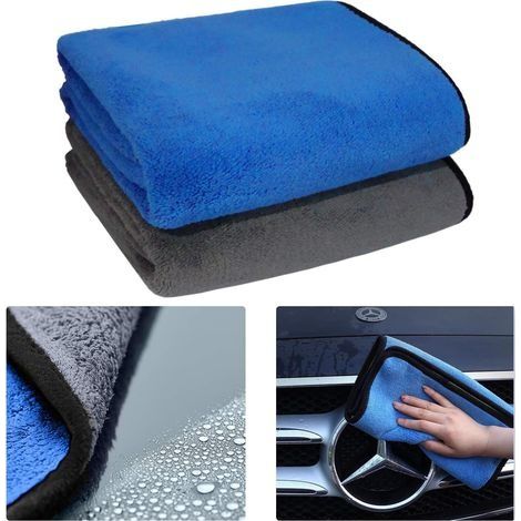 Chiffon pour Voiture Lot de 2, 800GSM Serviettes en Microfibre de Nettoyage Peluche Épaisse Ultra Absorbant pour Voiture, Moto, Vélo, Tous Les lavages, Bleu Gris (30 x 60 cm) (1/5)