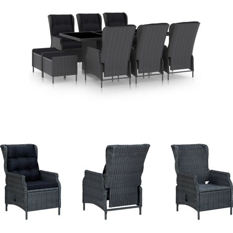 Rattan-Möbel - vidaXL 9-tlg. Garten-Essgruppe mit Auflagen Poly Rattan Dunkelgrau - Auflagen (1/5)