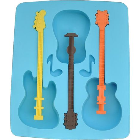 Moule à glace en silicone créatif en forme de treillis pour guitare, moule à glace à trois treillis (bleu, 1 pièce) (1/4)