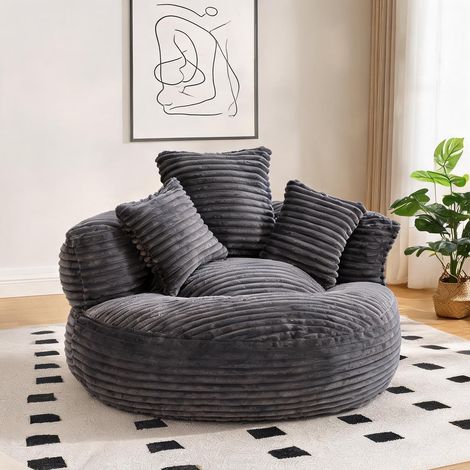 Pouf relaxant en tissu cÎtelé gris avec dossier haut et 3 (1/5)