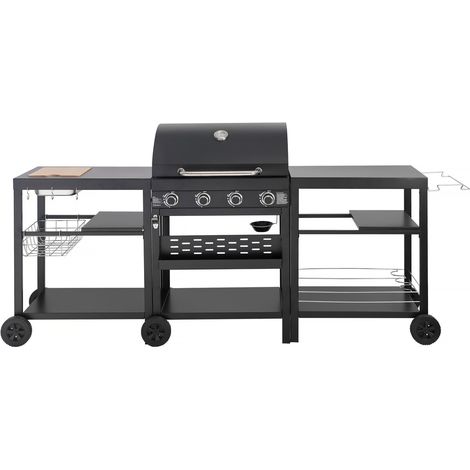 Barbacoa de gas para cocina exterior - 12 kW - 4 fuegos - Negro (1/5)