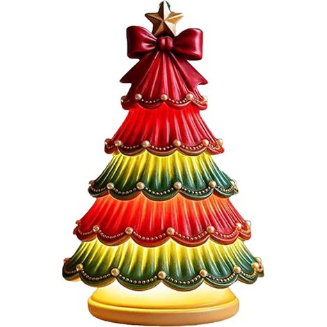 Arbre De Noël Miniature - Avec Lumières Intégrées - En Résine Rouge Et Vert - Étoile Dorée - Décoration De Table (1/5)