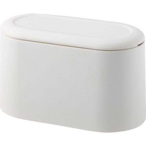 BRAVIX Petite Poubelle de Table avec Couvercle à Bouton-Poussoir Poubelle de Bureau Blanche Mini Poubelle de Table Plastique Poubelle de Table Cuisine Portable pour Coiffeuse, Chambre, Comptoir,blanc, (1/5)