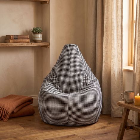 Dmora Poltrona a sacco con fantasia "Pied de poule", colore bianco e nero, Misure 80 x 120 x 80 cm, con imballo rinforzato (1/4)