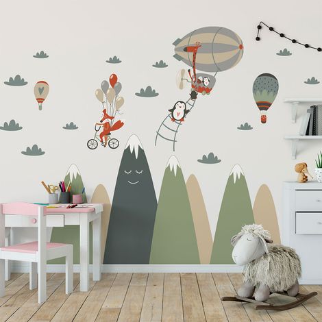 Stickers enfant montagnes scandinaves animaux acrobates 40 x 60 cm (1/5)