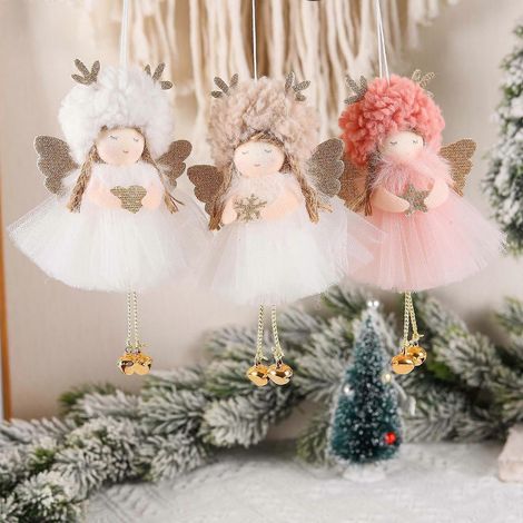 Ange de Noël suspendu pour poupée (lot de 3), décoration à suspendre au sapin de Noël pour la maison, les fêtes, la porte d'entrée, le mur ou la fenêtre. (1/4)