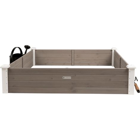 WONDERMAKE® Grand carré Potager en Bois, lit de Jardin surélevé, Jardinière en Bois rectangulaire pour Jardin Balcon extérieur, 122 x 122 x 26,5 cm, Blanc Gris Anthracite