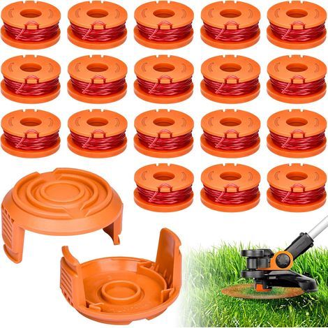 Lot de 20 bobines de rechange pour coupe-bordure - Fonctionne avec Worx toutes les débroussailleuses - 20 V - Diamètre : 1,65 mm - Longueur : 3 m - Avec 18 fils et 2 couvercles de capuchon (1/5)