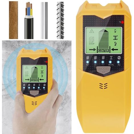 SH402 Detector de metales portátil 5 en 1, escáner de pared para metales, montantes de madera y cables de CA (amarillo) (1/5)