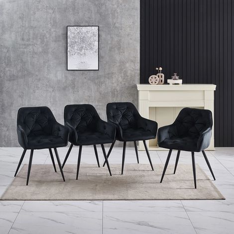 AINPECCA 4PCS Dining Chairs Velvet Padded Seat Metal Legs Kitchen Chair Home Office (Black,4PCS)