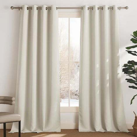 Rideau et Draperies Intérieurs - Décoration Fenêtre Isolation Thermique Anti Froid Lumineux Bloquer pour Maison Chambre Panneux à Oeillets, Beige Clair, 140x240 cm(LxH), 2 Pcs