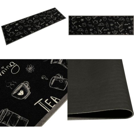 Küchenteppich Waschbar Morning Schwarz 45x150 cm Samt - Küchenläufer - Samt - Anti-Rutsch - Waschecht - Wohnzimmer - Home & Living (1/5)