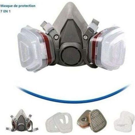 Maschera protettiva 7 in 1, maschera per pittura, riutilizzabile, con filtro antipolvere, maschera respiratoria antigas con filtro spray, per pittura, lavoro, prodotti chimici, fai da te -Crezuo