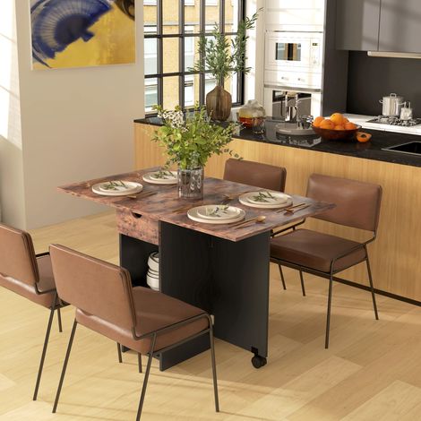 Tavolo da pranzo pieghevole, tavolo da cucina allungabile per 2-4 persone, 2 prolunghe a ribalta, 120 x 72 x 75 cm, rustico e nero