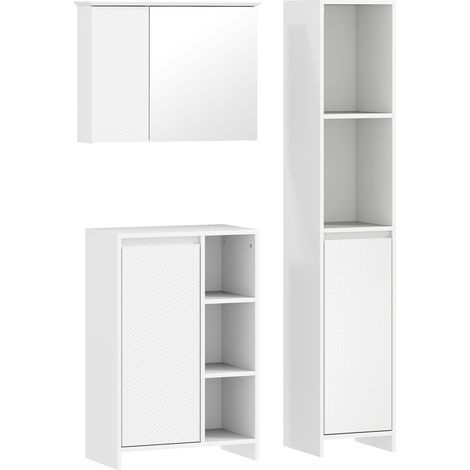 HOMCOM conjunto de baño incluye 1 columna auxiliar de baño 1 armario de baño 1 armario de pared con espejo con estantes ajustables blanco (1/5)