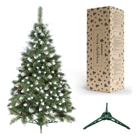 SPRINGOS: Albero di Natale Premium di alta qualità pino domestico estremità innevate 150 cm effetto invernale con pigne vere (1/5)