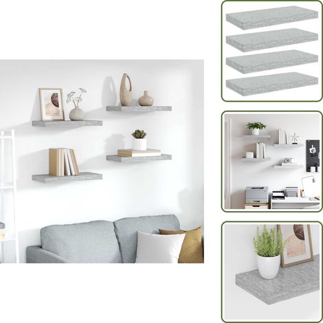 The Living Store Scaffali a Parete 4 pz Grigio Cemento 50x23x3,8 cm in MDF - Scaffali in mdf