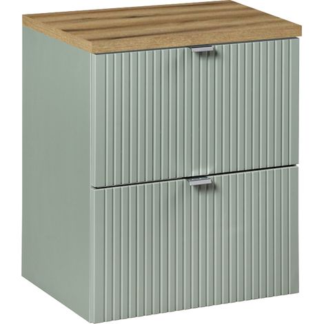 Waschtischunterschrank 50.4cm Jade mit 2 Schubladen, Grün und Holzoptik